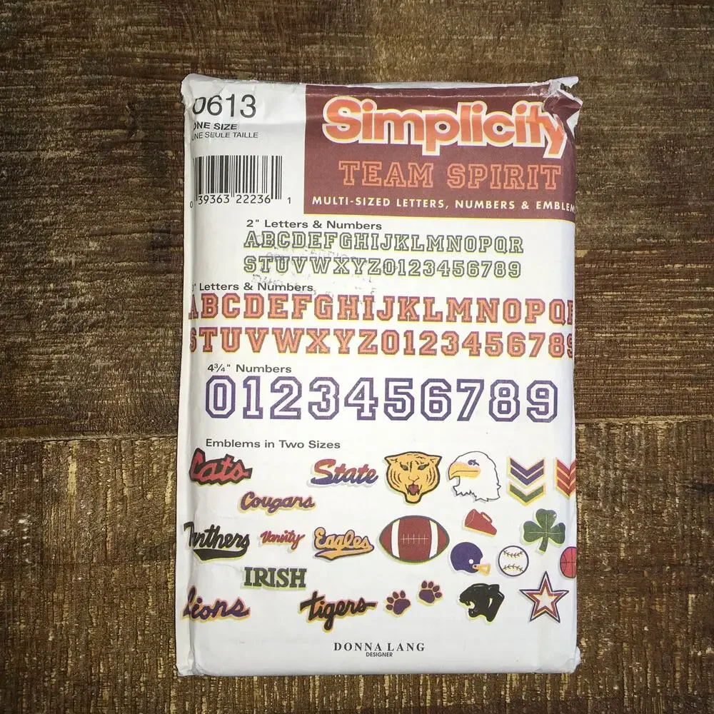 Simplicity Sewing Pattern 0613 Team Spirit Letters Numbers Emblems Cheer UNCUT
